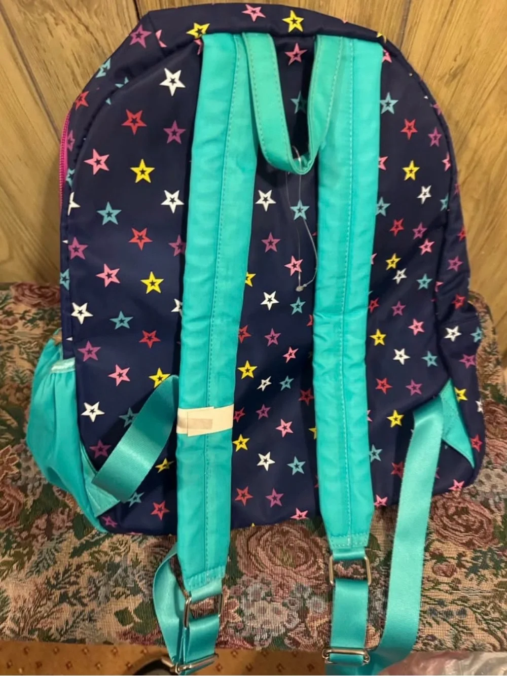 American Girl Navy Star Print Backpack with Teal Front and Pink Accents